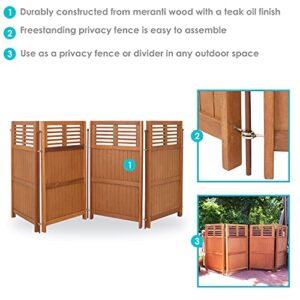 Sunnydaze 44-Inch Tall Folding Outdoor Wood Panel Privacy Screen