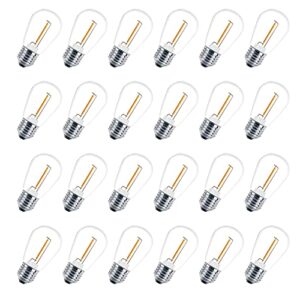 visterlite 24 pack led s14 replacement light bulbs, shatterproof waterproof 1w outdoor string light bulbs, e26 medium base, 2200k warm white, 11w equivalent, non-dimmable