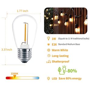 VISTERLITE 24 Pack LED S14 Replacement Light Bulbs, Shatterproof Waterproof 1W Outdoor String Light Bulbs, E26 Medium Base, 2200K Warm White, 11w Equivalent, Non-Dimmable