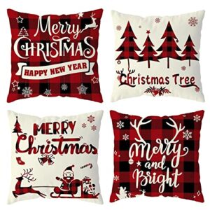 christmas decorations pillow covers 18x18 set of 4 red black buffalo check plaid pillow cases christmas decor pillow covers for sofa couch christmas decorations clearance indoor outdoor farmhouse