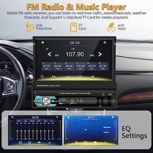 Podofo Single Din Apple Carplay Car Stereo with Bluetooth AHD Backup Camera, 7” flip Out Touch Screen Car Radio MP5 Player Support Android Auto, Mirror Link, USB, TF, FM Radio, Aux-in, SWC