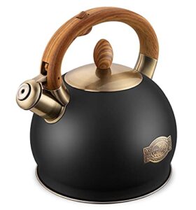 vicalina tea kettle & tea pot, stainless steel tea kettle for stove top, 2.64 quart whistling loud tea kettles (polished black)