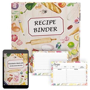 avitavy recipe binder kit - organize your recipes with 60 4"x6" recipe cards, 80 page protectors, 12 dividers, 24 tab stickers e-book with 20 recipes - recipe organizer for storing - 11"x11.5" size