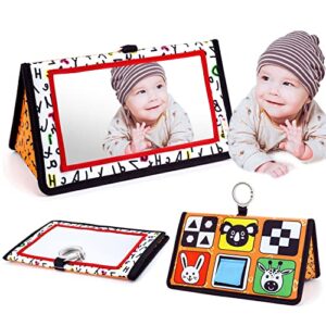 epessa baby mirror toys for tummy time, newborn infant toys 0-6 6-12 months, baby floor mirror, black and white high contrast baby toys 0 3 6 9 month crawling sensory toy, crib, car seat essential