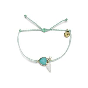 pura vida gold-plated riviera charms bracelet w/aqua chaldecony stone - adjustable band, brand charm - winterfresh