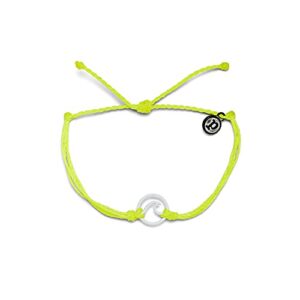 pura vida white enamel wave cutout bracelet - adjustable band, coated brand charm - neon yellow