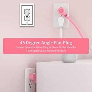 Rose Pink Power Strip with USB, NTONPOWER Flat Plug Extension Cord Nightst&Desktop Charging Station with 3 Outlet &2 USB, Wall Mount, Small Size for Dorm Room Home Office Travel, ,'5 FT Cord