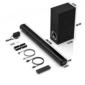 Sound Bar for TV, PHEANOO 2.1 CH Soundbar with Subwoofer, HDMI(ARC)/Bluetooth 5.0/Optical/AUX Connectivity – D5