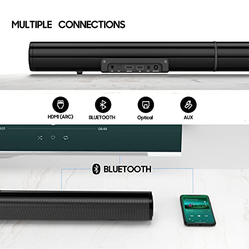 Sound Bar for TV, PHEANOO 2.1 CH Soundbar with Subwoofer, HDMI(ARC)/Bluetooth 5.0/Optical/AUX Connectivity – D5