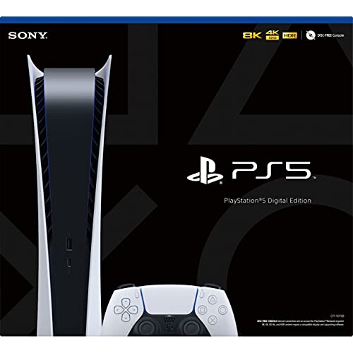 Sony PS5 PlayStation 5 Digital Edition Gaming Console + Wireless Controller - 16GB GDDR6 RAM, 825GB SSD, 120Hz 8K Output, White