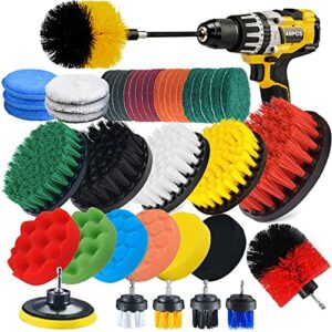 shieldpro 45 piece drill brush attachment set, all purpose power clean scrubber brush, scrub pads & sponge with extend long attachment for bathroom, kitchen,grout,tub,tile,corners, auto