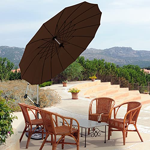 TANGKULA 10 FT Patio Offset Umbrella, Outdoor Cantilever Umbrella with Easy Tilt Adjustment, 16 Sturdy Ribs, Crank and Cross Base, Market Hanging Umbrella for Backyard, Poolside, Lawn, Garden (Tan)