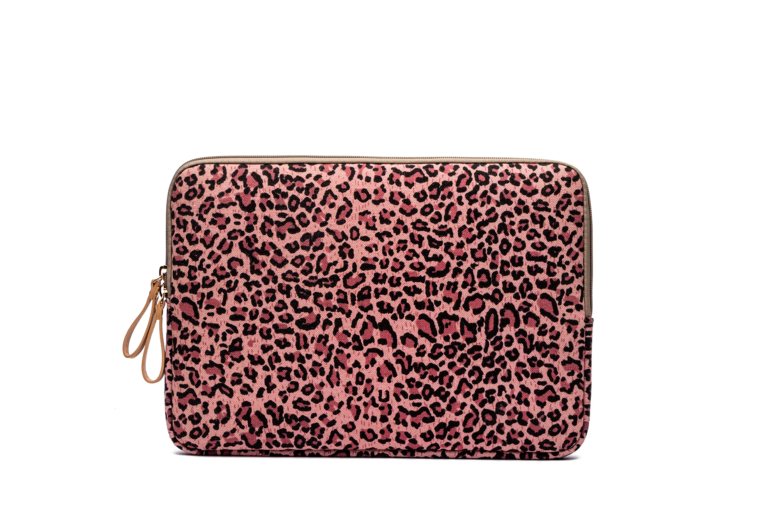 XSKN Leopard Spot Canvas Fabric Zipper Laptop Sleeve Case Cover for All 13 14 15 inch Computers, Bag MacBook Air Pro Retina Laptops Notebook (13 inch, for 13.3 Laptop), Pink