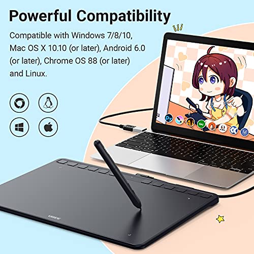 UGEE 10X6.27 Inches Drawing Tablet,Digital Drawing Art Pad with 12 Shortcut Keys,Battery-Free 8192 Passive Stylus，Computer Graphic Pen Tablet Work for Mac, Windows PC and Android