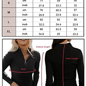 PRETTYGARDEN Fall Quarter Zip Pullover Sweaters for Women 2023 Long Sleeve Collared Fitted Ribbed Knit Tops (Black, Large)