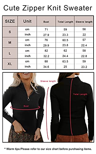 PRETTYGARDEN Fall Quarter Zip Pullover Sweaters for Women 2023 Long Sleeve Collared Fitted Ribbed Knit Tops (Black, Large)