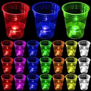 24pcs 16oz plastic cup favors glow in the dark, neon party supplies, 20th 30th 40th 50th 60th birthday / club party decoration weddings,bbq,beach,holidays(7 colors)