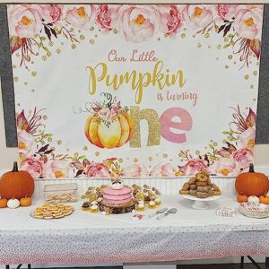 Avezano Pumpkin 1st Birthday Backdrop Floral Litttle Pumpkin First Birthday Background Fall Autumn Girl Pink and Gold Dots Pumpkin Birthday Background (8x6)