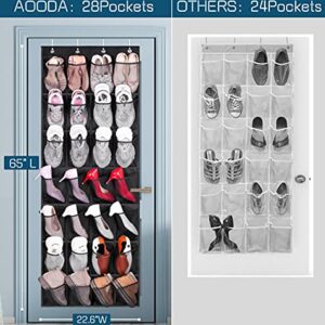 AOODA 28 Mesh Large Pockets Over The Door Shoe Organizer, Hanging Shoe Organizer for Closet Door Shoe Rack Hanger Holder, Black