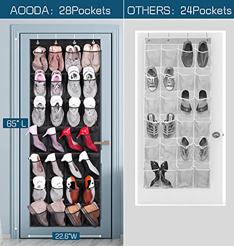 AOODA 28 Mesh Large Pockets Over The Door Shoe Organizer, Hanging Shoe Organizer for Closet Door Shoe Rack Hanger Holder, Black