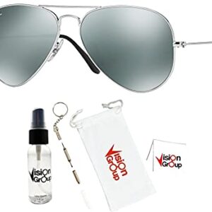 Ray-Ban RB3025 Metal Aviator Sunglasses + Vision Group Accessories Bundle (Silver/Grey Mirror, 58),unisex-adult