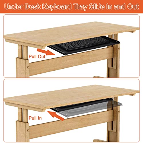 Lilithye Keyboard Tray Under Desk Drawer, 21.6 x 10.2inch Ergonomic Keyboard Tray Heavy-Duty Metal Slide-Out Platform Keyboard Tray for Home Office Computer Desk (Black)