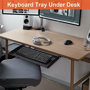 Lilithye Keyboard Tray Under Desk Drawer, 21.6 x 10.2inch Ergonomic Keyboard Tray Heavy-Duty Metal Slide-Out Platform Keyboard Tray for Home Office Computer Desk (Black)