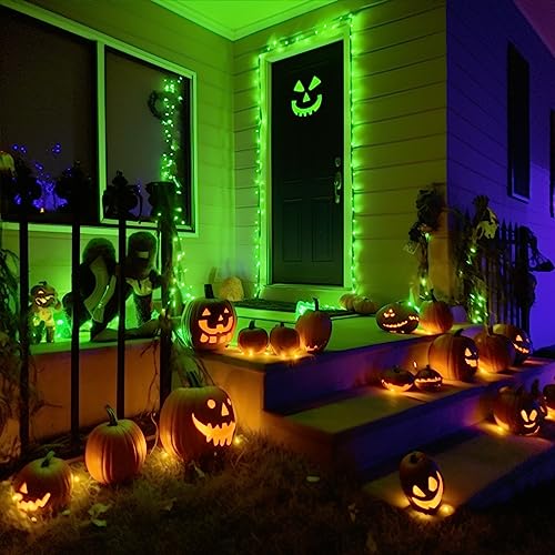 JMEXSUSS Halloween Decorations 33ft 100 LED Green Halloween Lights, 8 Modes Connectable Green Christmas Lights Clear Wire, Plug-in Green String Lights Indoor Outdoor Waterproof for Grinch, Christmas