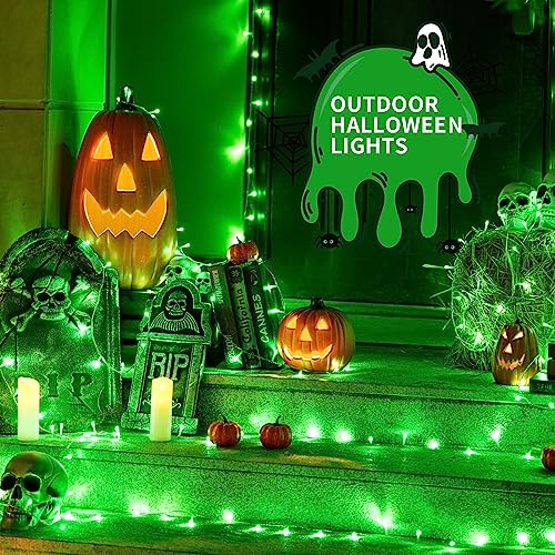 JMEXSUSS Halloween Decorations 33ft 100 LED Green Halloween Lights, 8 Modes Connectable Green Christmas Lights Clear Wire, Plug-in Green String Lights Indoor Outdoor Waterproof for Grinch, Christmas