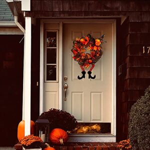 yosager Halloween Wreaths, Halloween Decorations Witch Hat and Legs Wreath, Lighted with 30 LED Orange Lights, Front Door Wall Light up Wreath Ornaments Holiday Party Thanksgiving Decor