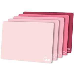 zvp flexible plastic cutting board set of 5 gradient color, colorful chopping boards, bpa free mats, non slip, dishwasher safe, 15x12 inch, pink multi-color
