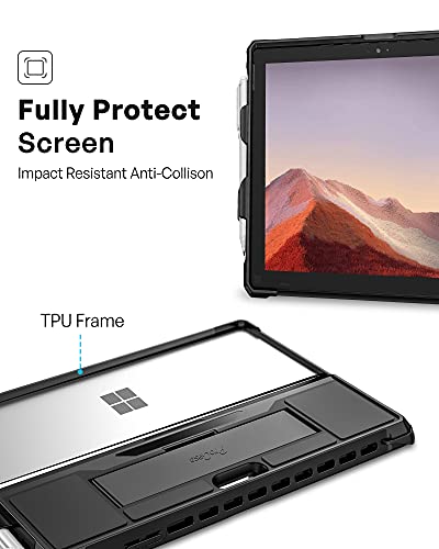 ProCase Case for 12.3" Microsoft Surface Pro 7 Plus, Pro 7, Pro 6, Pro 5, Pro 2017, Pro 4, Pro LTE, Rugged Protective Cover with Pencil Holder, Hand Strap, Compatible with Type Cover Keyboard -Black