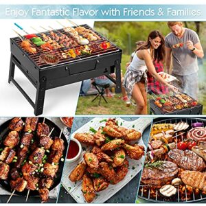 Uten Charcoal Grill, BBQ Grill Folding Portable Lightweight smoker Grill, Barbecue Grill Small desk Tabletop Outdoor Grill for Camping Picnics Garden Beach Party 13.7''x9.4''x 2.3''