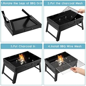 Uten Charcoal Grill, BBQ Grill Folding Portable Lightweight smoker Grill, Barbecue Grill Small desk Tabletop Outdoor Grill for Camping Picnics Garden Beach Party 13.7''x9.4''x 2.3''