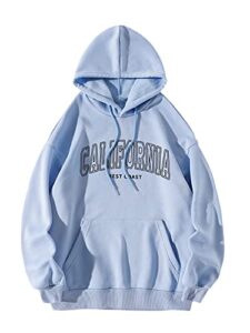 soly hux women casual fashion california hoodie los angeles pullover drawstring graphic sweatshirt blue l