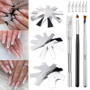 French Cutter for Nails, Lokyango 3pcs French Tip Cutter Edge Trimmer Easy Smile Line Acrylic V Cut Nail with 2pcs Brush, 1pcs Cutting Knife, 5 Spare Blades 7 Piece Set (A)