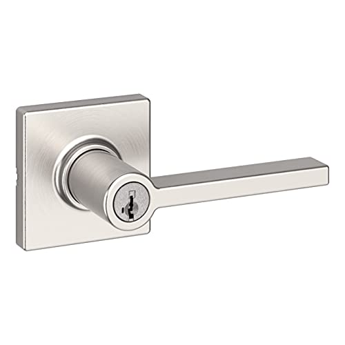 Kwikset Casey Entry Door Handle with Lock and Key, Secure Keyed Reversible Lever Exterior, For Front Entrance and Bedrooms, Satin Nickel, Pick Resistant Smartkey Rekey Security and Microban