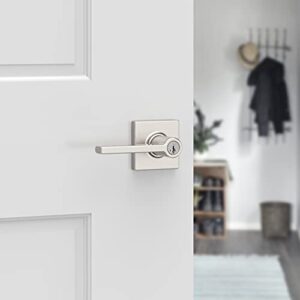 Kwikset Casey Entry Door Handle with Lock and Key, Secure Keyed Reversible Lever Exterior, For Front Entrance and Bedrooms, Satin Nickel, Pick Resistant Smartkey Rekey Security and Microban