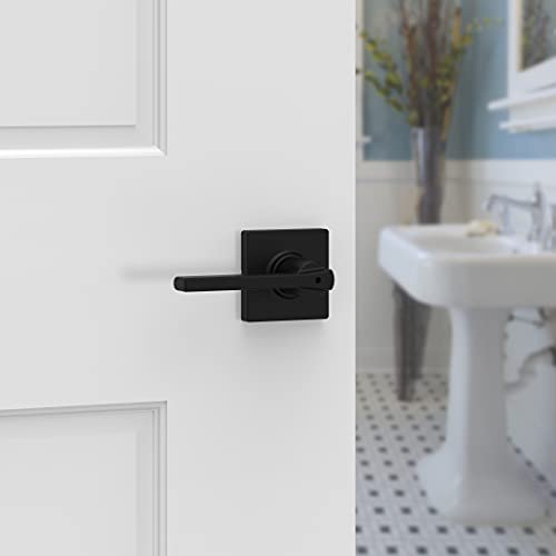 Kwikset Casey Interior Privacy Door Handle with Lock, Door Lever For Bathroom and Bedroom, Matte Black Reversible Keyless Turn Lock, with Microban Protection