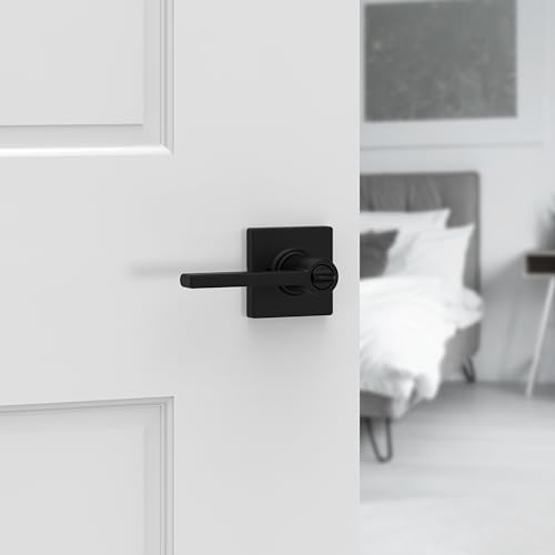 Kwikset Casey Interior Privacy Door Handle with Lock, Door Lever For Bathroom and Bedroom, Matte Black Reversible Keyless Turn Lock, with Microban Protection