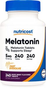nutricost melatonin 5mg, 240 fast dissolve tablets (mixed berry flavor) - non-gmo, gluten free