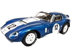 1965 shelby cobra daytona coupe #12 blue metallic with white stripes 1/18 diecast model car by shelby collectibles sc146
