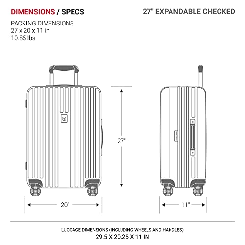 SwissGear 7910 Hardside Expandable Luggage with Spinner Wheels, TSA Lock and USB, Black, Checked-Large 27-Inch