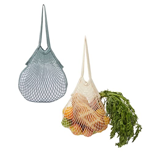 6 Pack Reusable Cotton Mesh Grocery Bags for Produce, Fruit, Vegetables, Net String Shopping Totes (4 Colors)