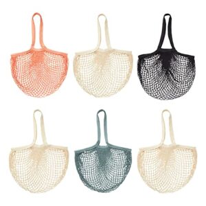 6 Pack Reusable Cotton Mesh Grocery Bags for Produce, Fruit, Vegetables, Net String Shopping Totes (4 Colors)