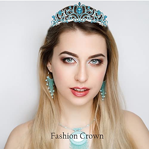 Araluky Blue Birthday Sash and Tiara for Women Glitter Birthday Queen Sash and Tiara for Women with Comb Birthday Queen Sash & Rhinestone Tiara Set Happy Birthday Crowns for Women Girls Birthday Decorations Hair Accessories Party Cake Topper