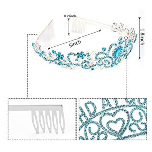 Araluky Blue Birthday Sash and Tiara for Women Glitter Birthday Queen Sash and Tiara for Women with Comb Birthday Queen Sash & Rhinestone Tiara Set Happy Birthday Crowns for Women Girls Birthday Decorations Hair Accessories Party Cake Topper