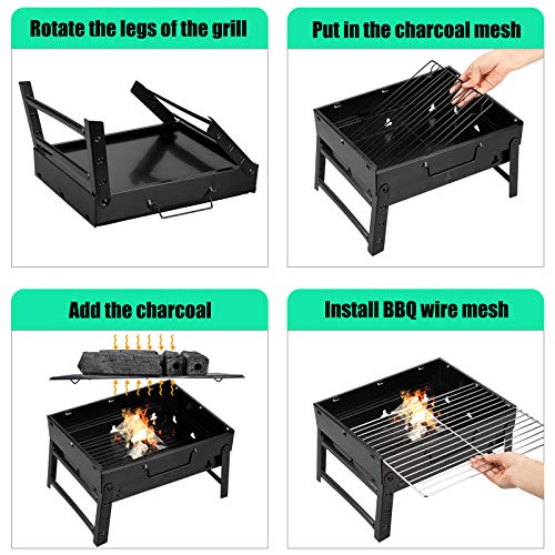 Charcoal Grill, Portable Folding Barbecue Grill BBQ Grill Desk Tabletop Outdoor Stainless Steel Camping Grill for Picnic Garden Terrace Camping Travel(Medium)