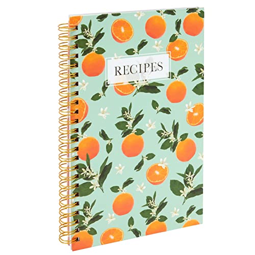 Pipilo Press Blank Recipe Book to Write Your Own Recipes, 120 Pages, 8 Sections, Floral and Orange Theme, Laminated Hardcover (5.5 x 8.5 In)