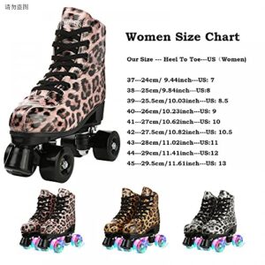 YYW Roller Skates for Women Cozy Stylish Leopard PU Leather High-top Roller Skate Shoes for Beginner, Indoor Outdoor Double-Row Roller Skates with Shoes Bag (Leopard Brown Black Wheel,40)